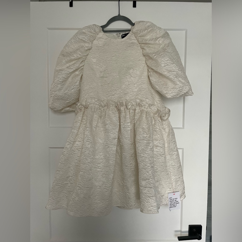 ASOS edition textured mini dress with ruffle detail in ivory
